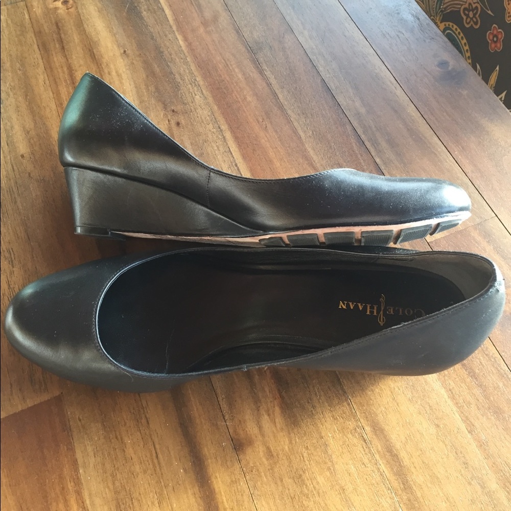 Black leather Cole Haan wedges