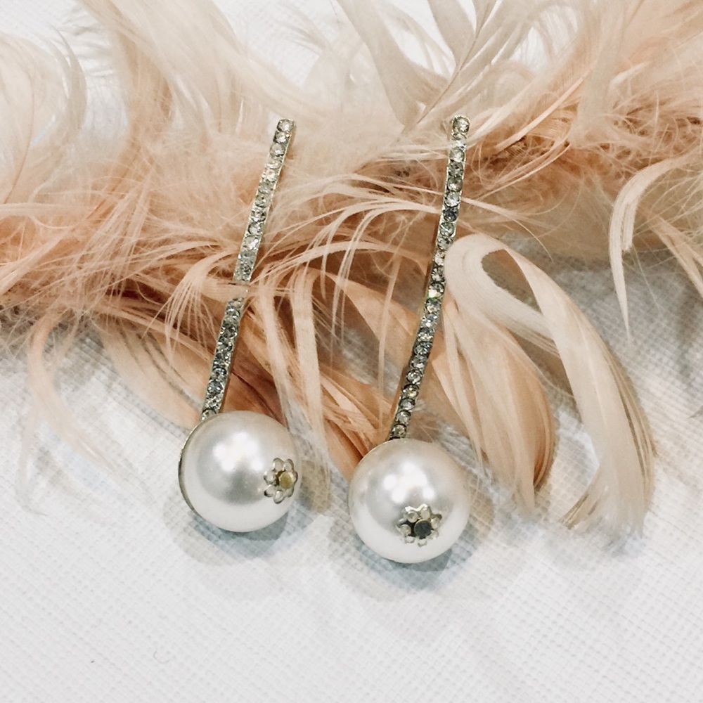 Silver Pearl Drop Earrings - Picture 2 of 8