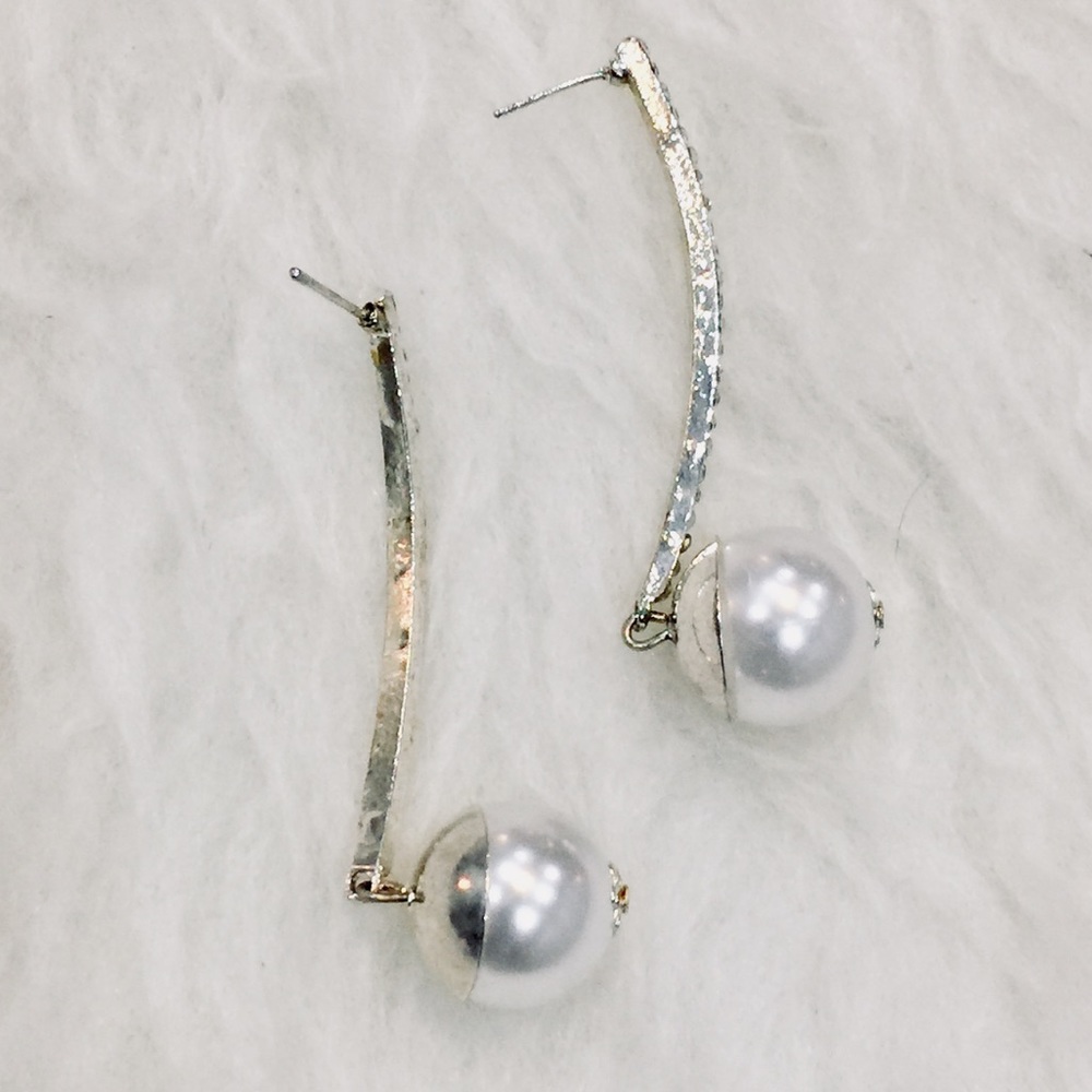 Silver Pearl Drop Earrings - Picture 4 of 8