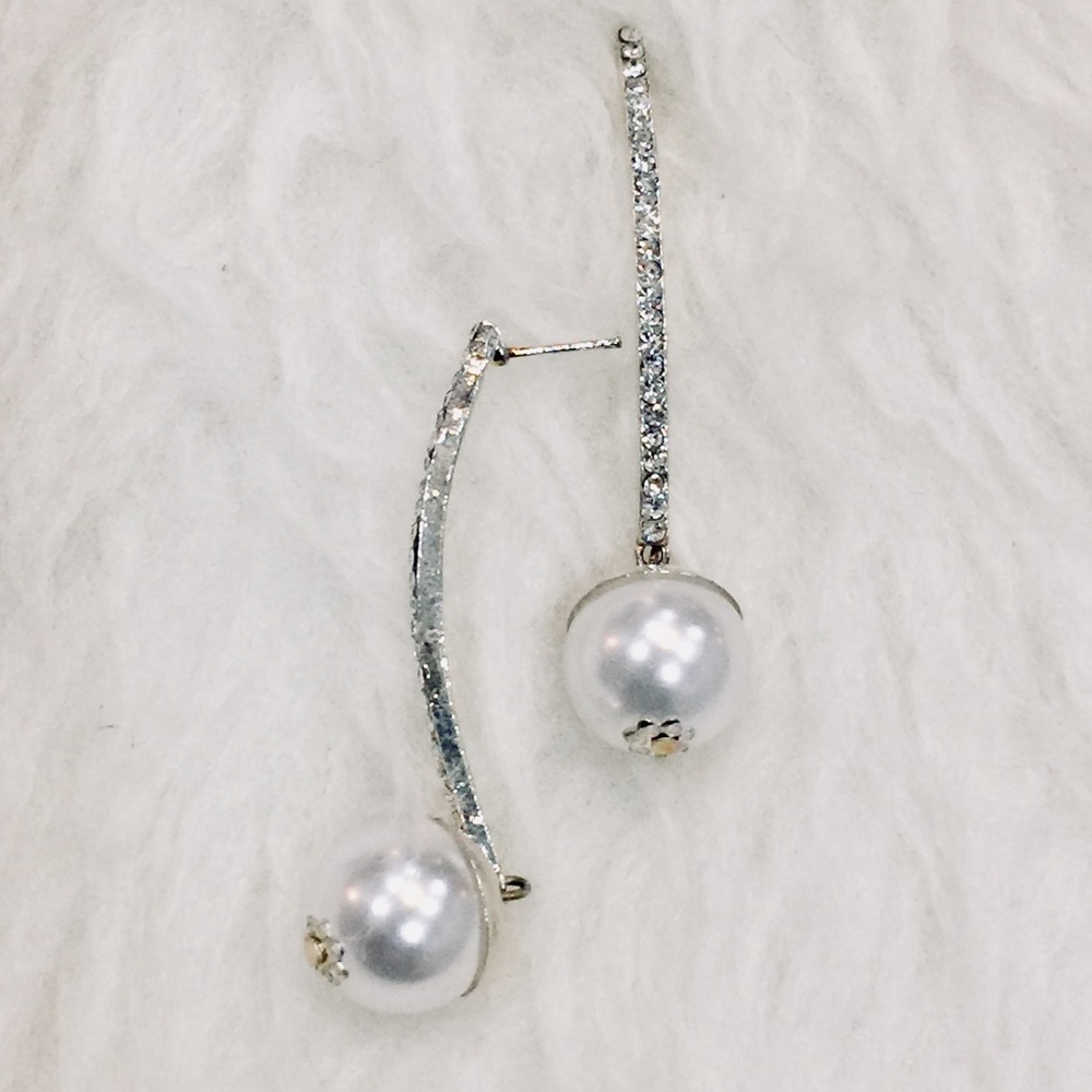 Silver Pearl Drop Earrings - Picture 5 of 8