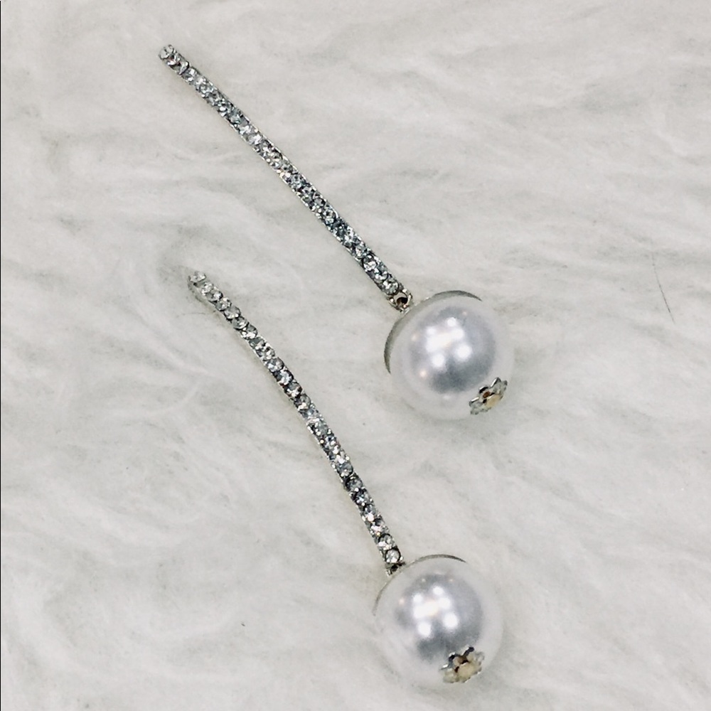 Silver Pearl Drop Earrings - Picture 6 of 8