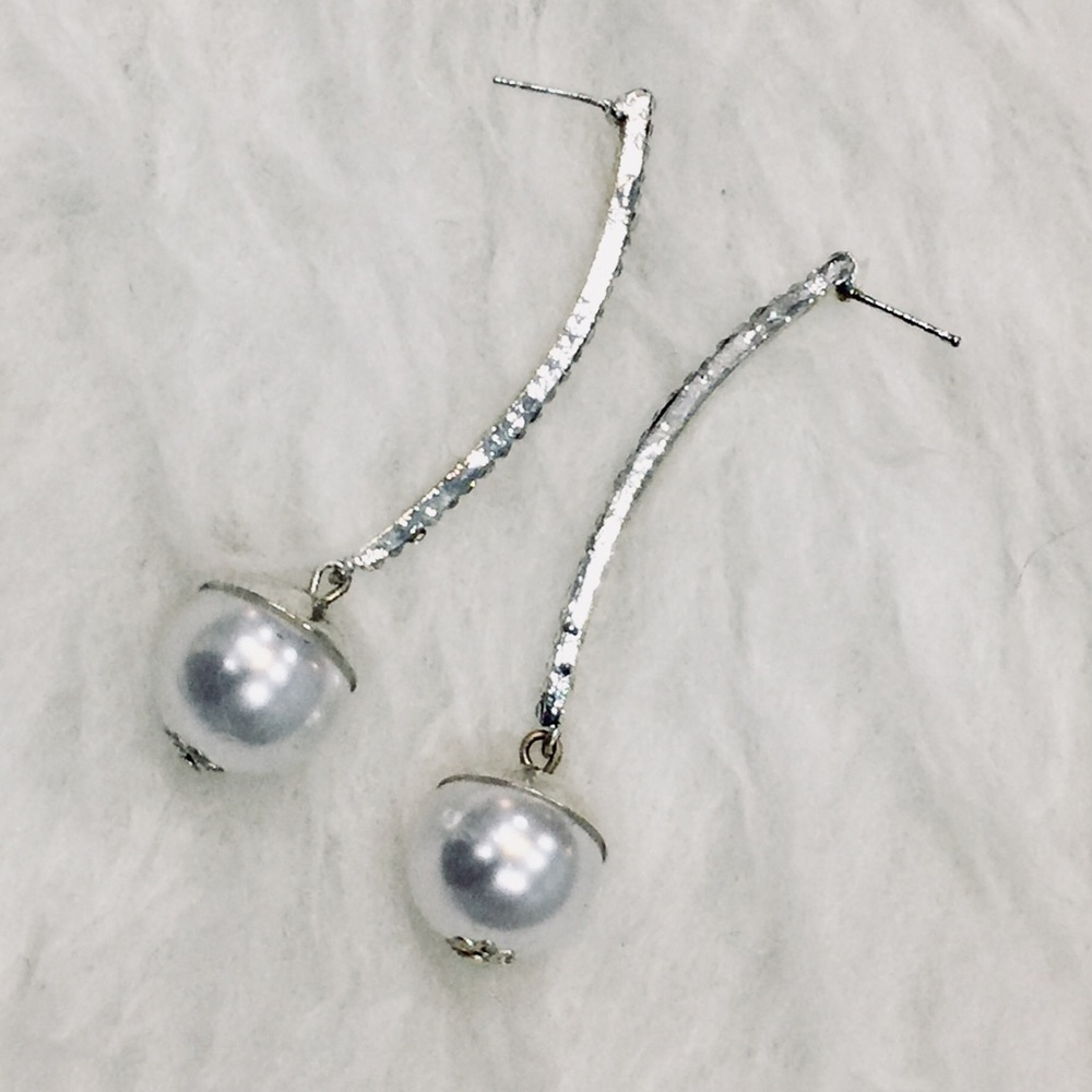 Silver Pearl Drop Earrings - Picture 7 of 8