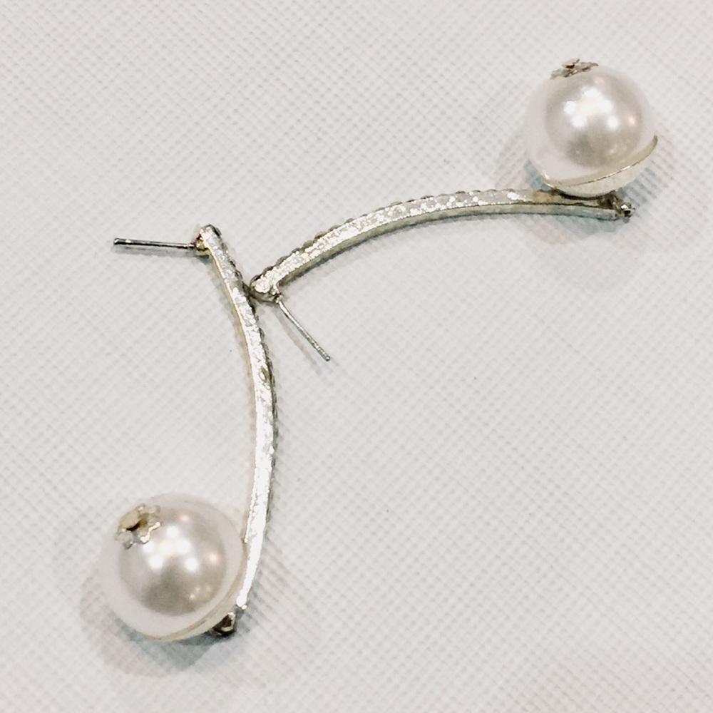 Silver Pearl Drop Earrings - Picture 8 of 8