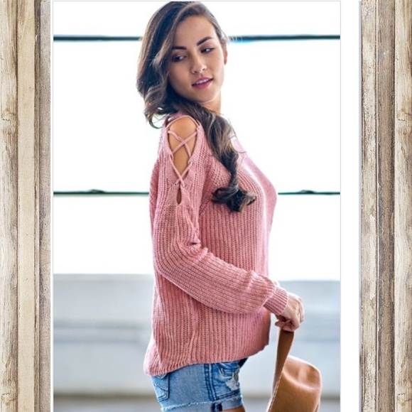 Final sale price today! shoulder lace up sweater - Picture 3 of 5
