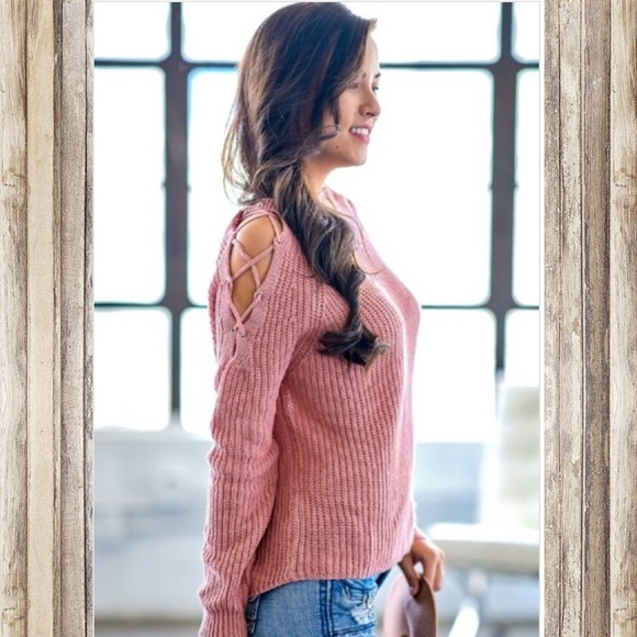 Final sale price today! shoulder lace up sweater - Picture 4 of 5