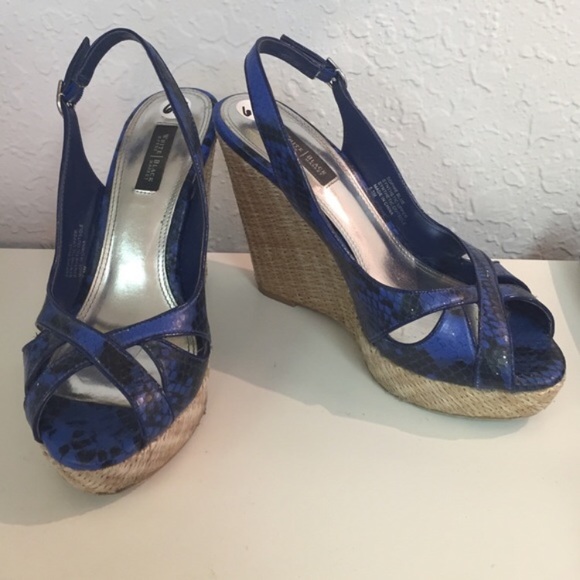 White House Black Market blue wedge heels - Picture 1 of 4