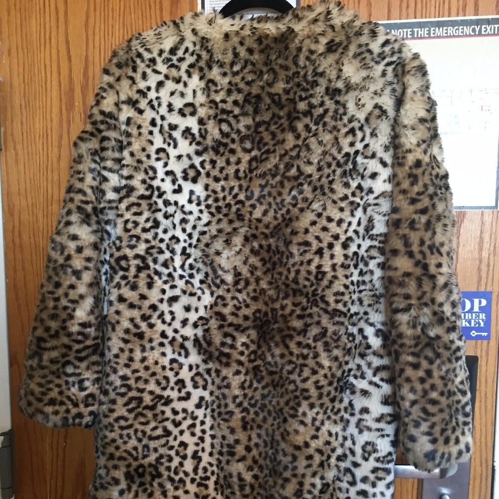Zara Leopard Print Faux Fur Coat, Size M