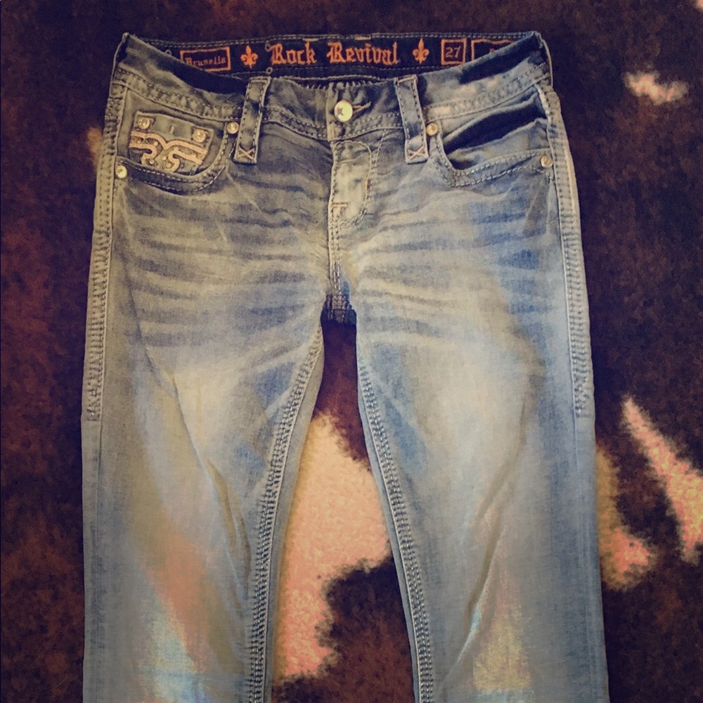Rock Revival jeans, stretchy boot cut, low rise 27