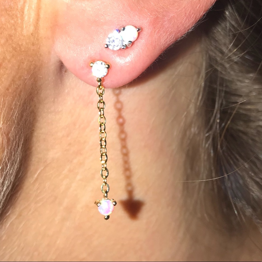 Dainty Gold and Pink Opal Earrings Dangle Earrings