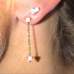 Dainty Gold and Pink Opal Earrings Dangle Earrings