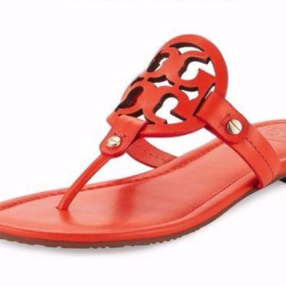 Poppy red/orange Tory Burch Miller Sandals.