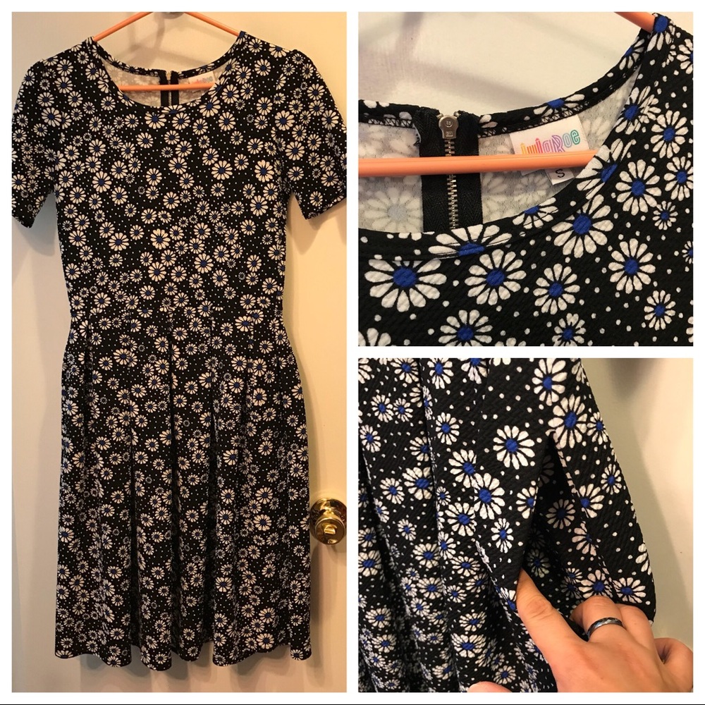 LuLaRoe Navy & White Floral Amelia Size S