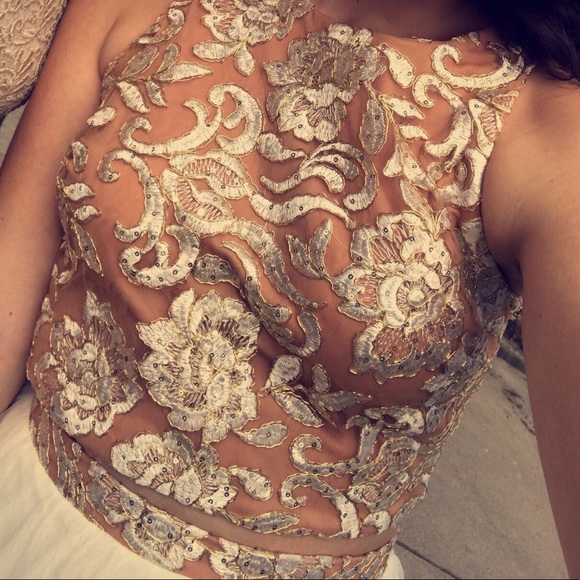 White and Gold two piece prom dress - Picture 3 of 4