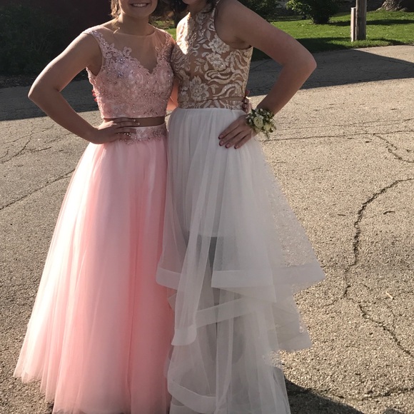 White and Gold two piece prom dress - Picture 4 of 4