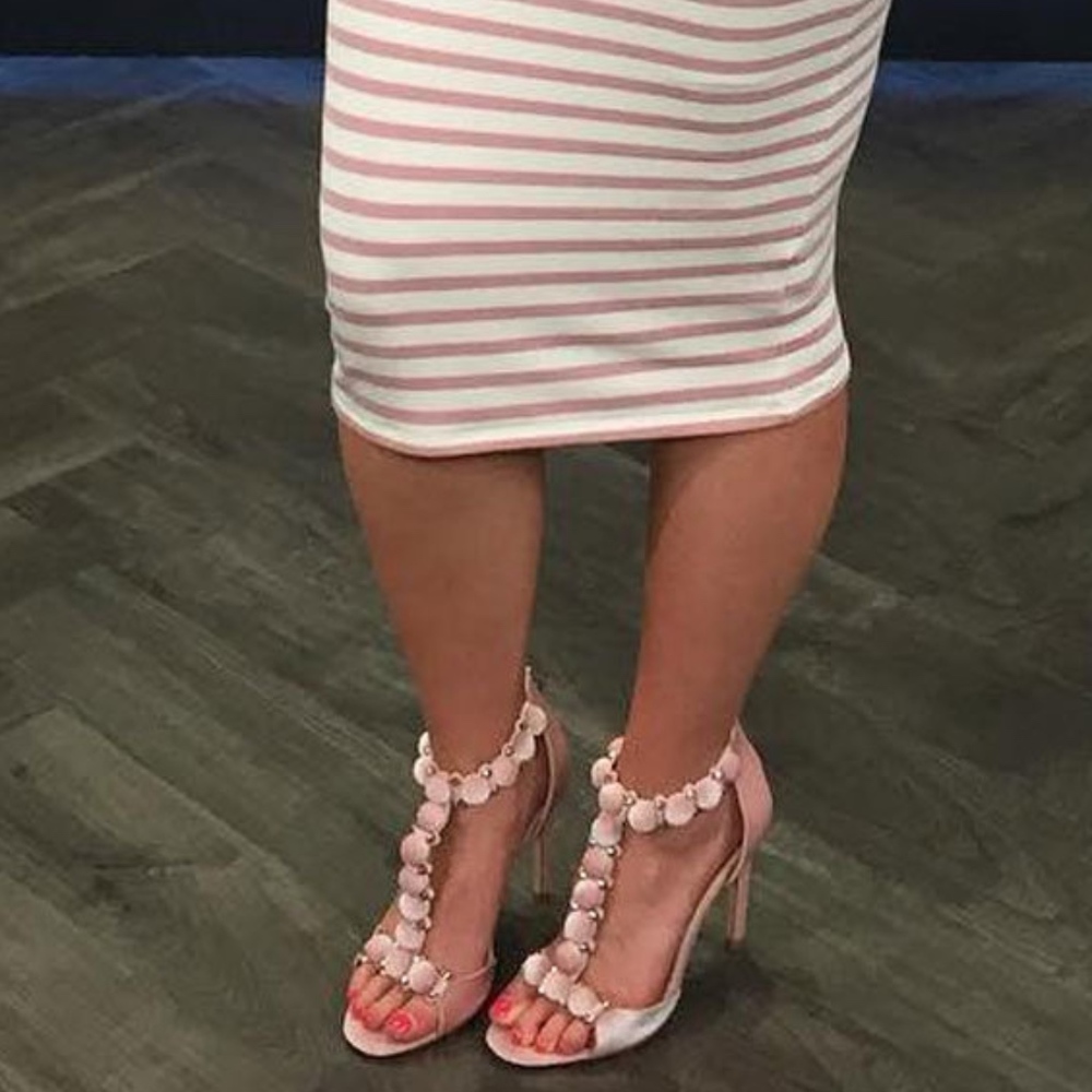 Velvet Pom Pom Heels- New w/box - Picture 2 of 4