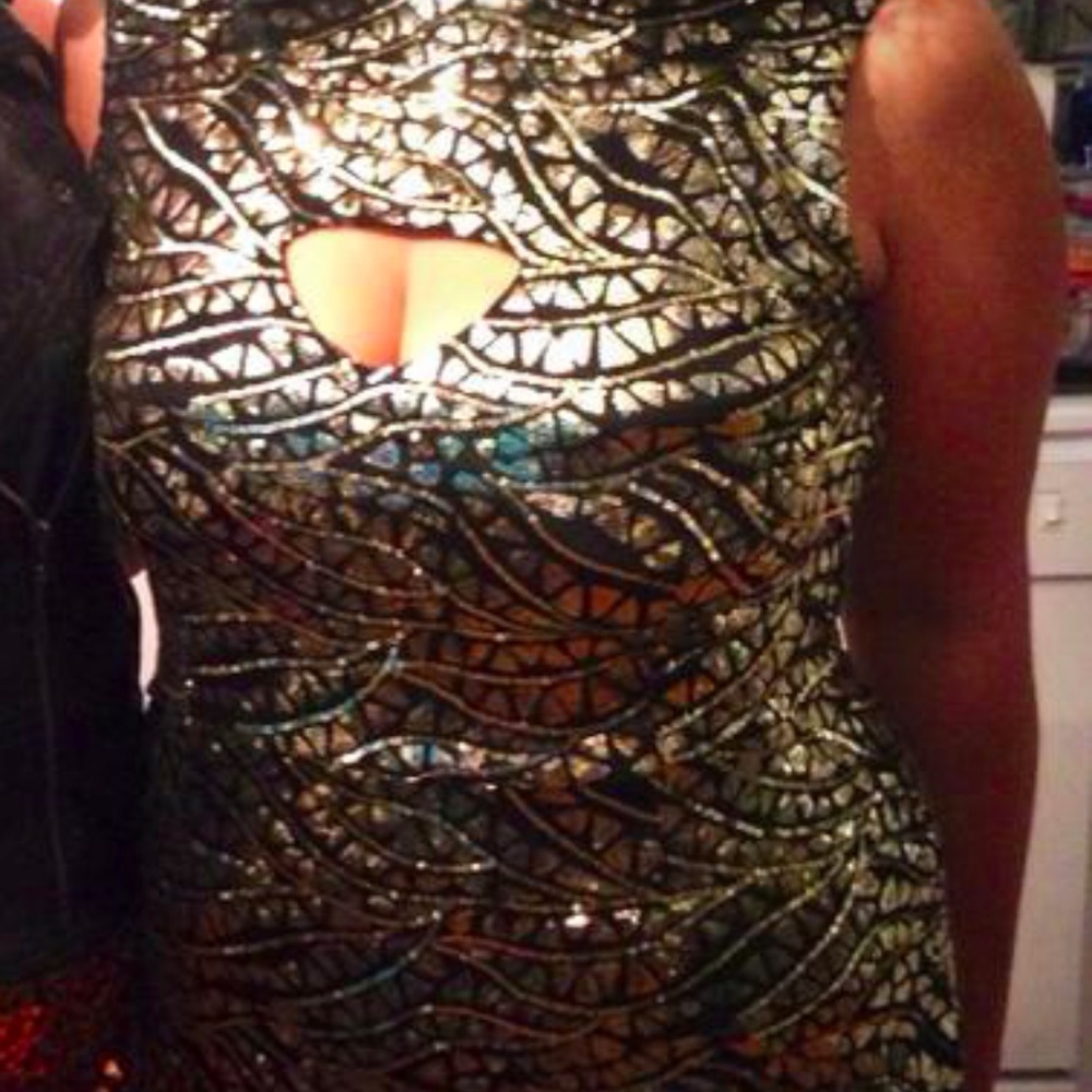 Glamorous Gold Pinup Style Dress with cut out