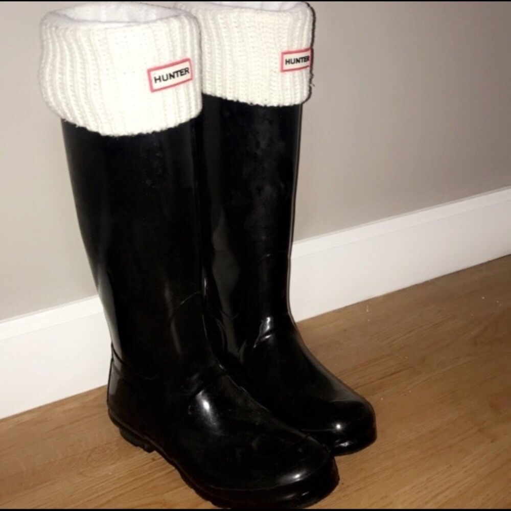 Hunter tall boots with white socks