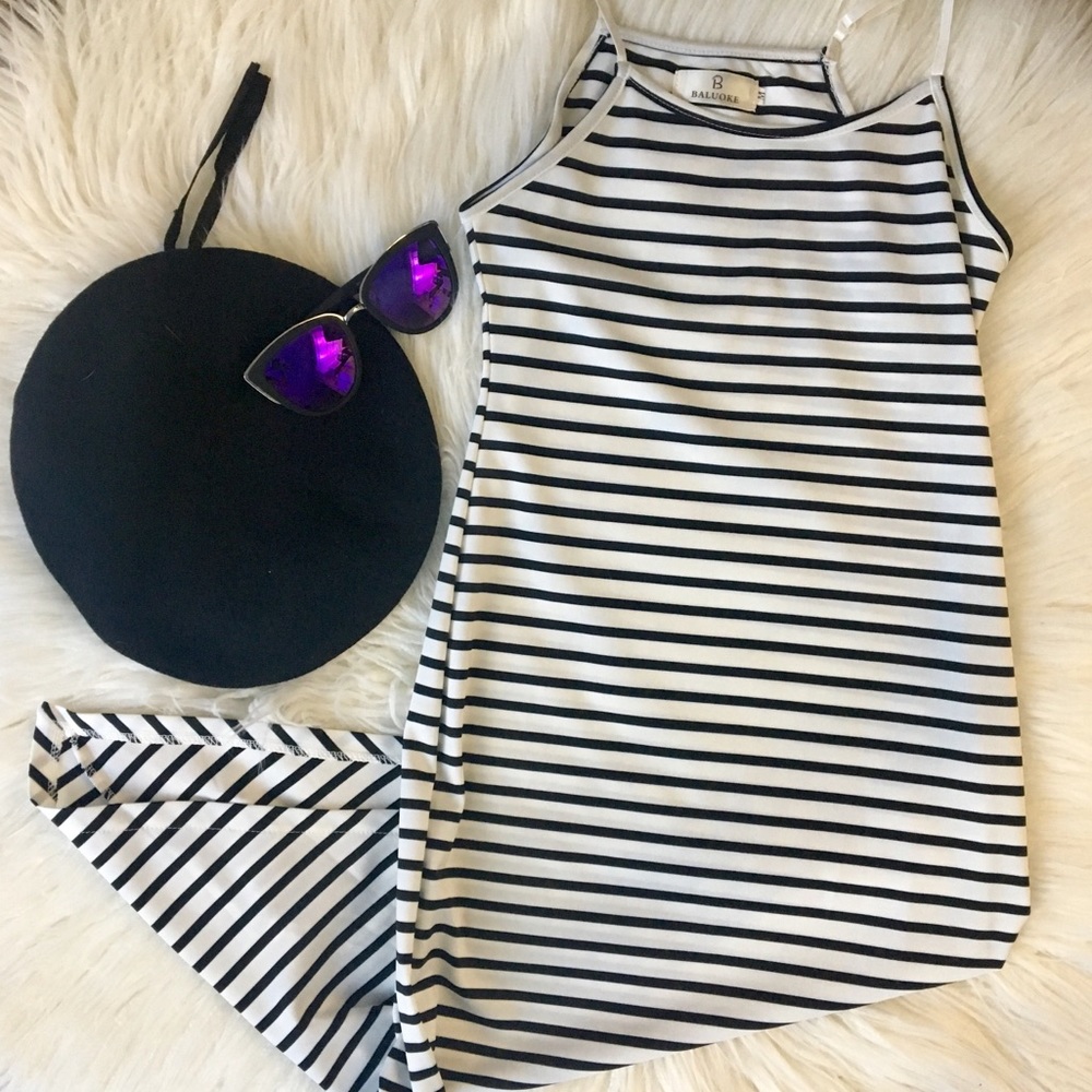 Asymmetrical Black and White Striped Dress