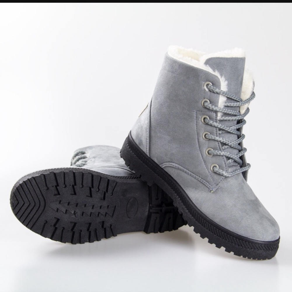 Grey furry boots