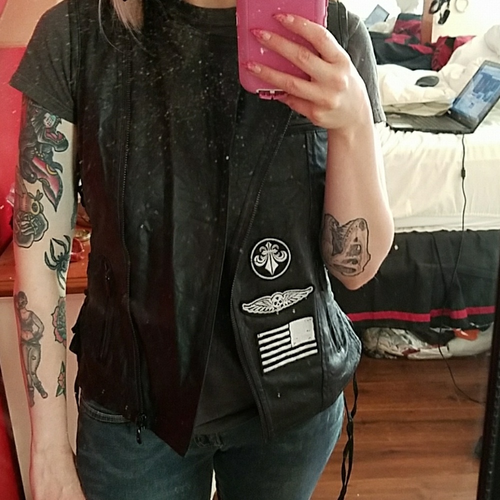 Affliction Veg Leather Black Motorcycle Vest