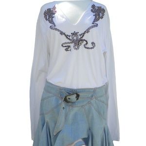 Just Cavalli Embellished V-Neck Cotton Blouse