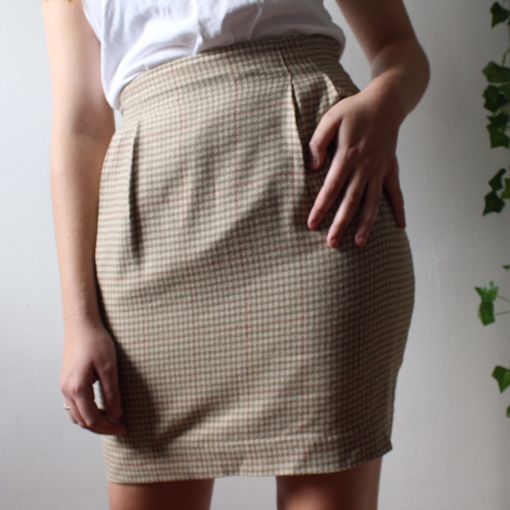 Vintage 90s Checkered Brown And Cream Pencil Skirt