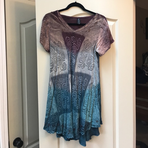 Sacred Threads Tops - Multi-colored short sleeved tunic shirt