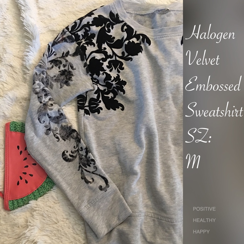 NWOT Gray Black Velvet Embossing Pullover