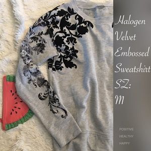 NWOT Gray Black Velvet Embossing Pullover