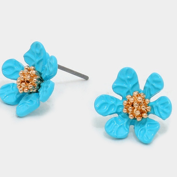 Turquoise Flower with Gold Post Earrings,Boutique-NWT - Picture 2 of 2