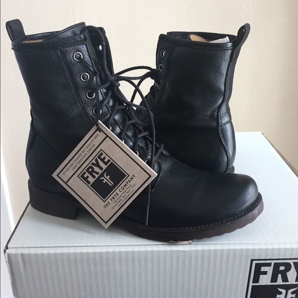 Frye Veronica Combat Boot, black leather