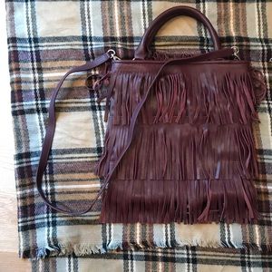 RARE genuine leather fringe bag 🍇🍷