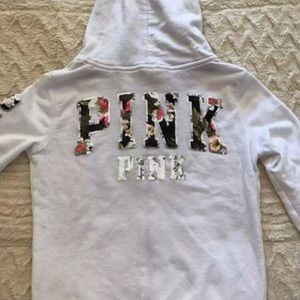 PINK VS bling flora HTF zip up hoodie (;