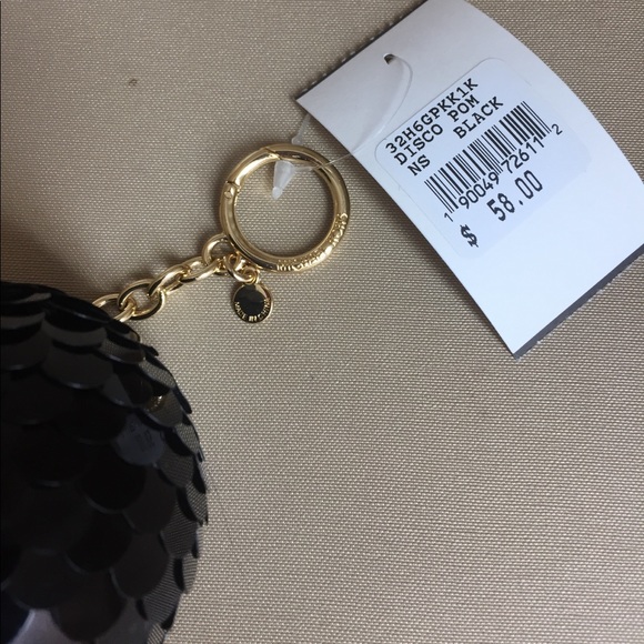 NWT GENUINE MICHAEL KORS DISCO BALL KEYCHAIN BLACK - Picture 2 of 3