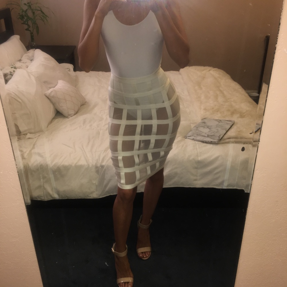 Just Enaj caged mesh midi skirt