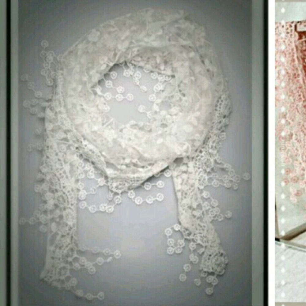 Sheer scarf with lace flowers 💐 and flower fringe