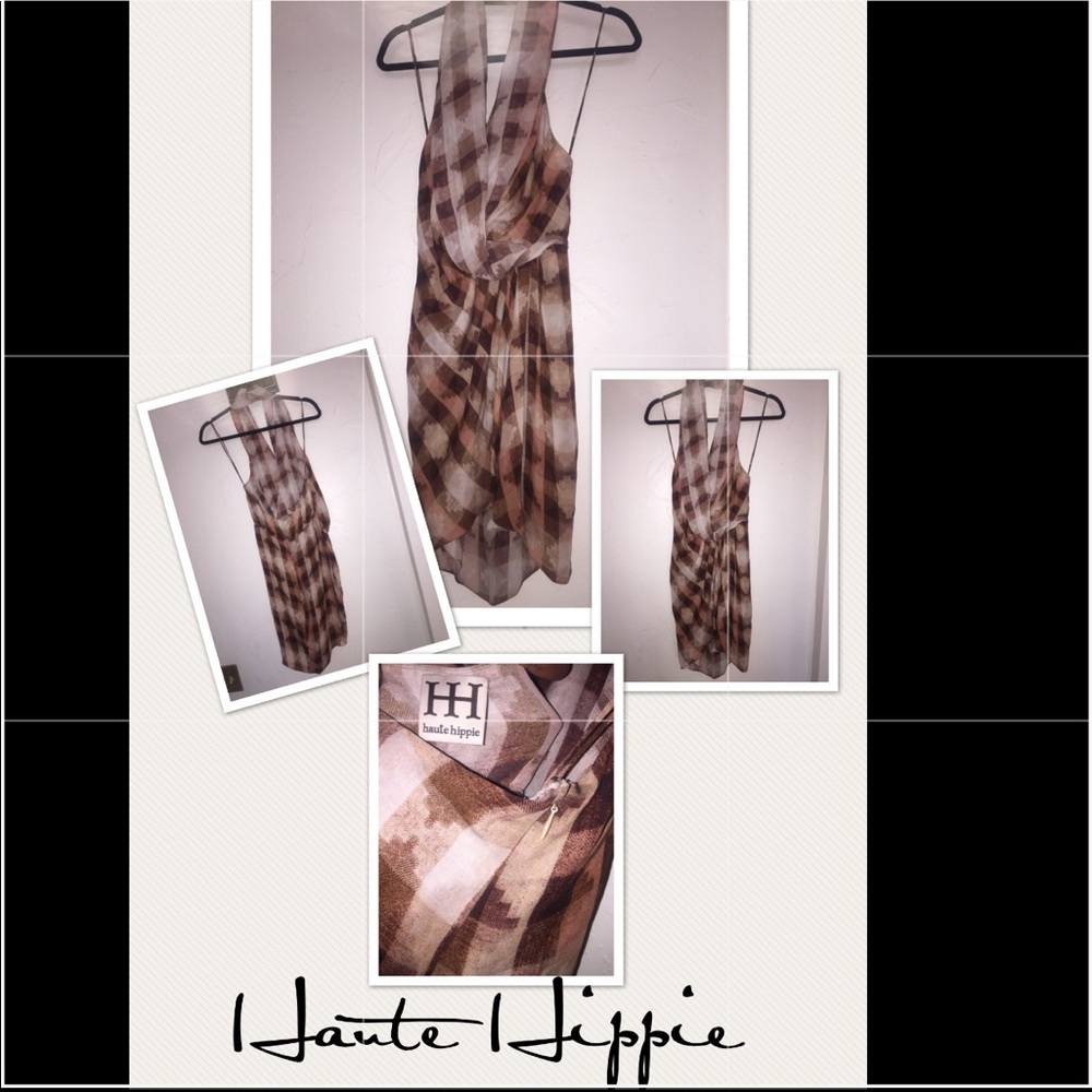 NOW‼️82%⤵️Haute Hippie Silk Plaid Halter Mini