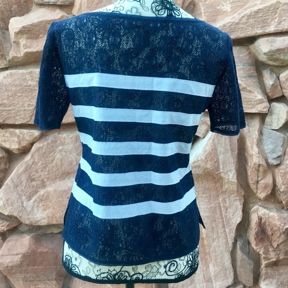 BCBG Tovah Lace Striped Cocktail Party Top - Picture 2 of 4