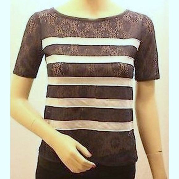 BCBG Tovah Lace Striped Cocktail Party Top - Picture 3 of 4