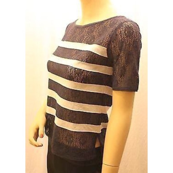 BCBG Tovah Lace Striped Cocktail Party Top - Picture 4 of 4