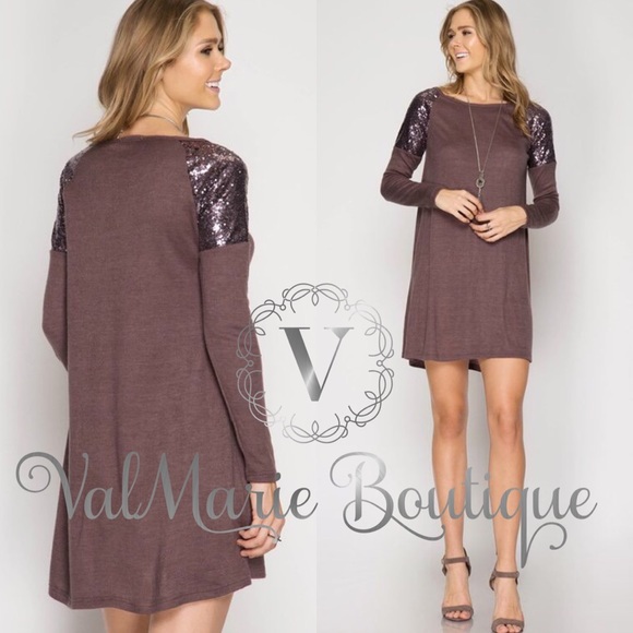 Cocoa Plum Sequin Shoulder Dress - Picture 2 of 2