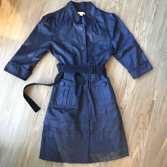 Deep Blue Trench Coat Belted Elbow Length Size SM - Picture 1 of 8