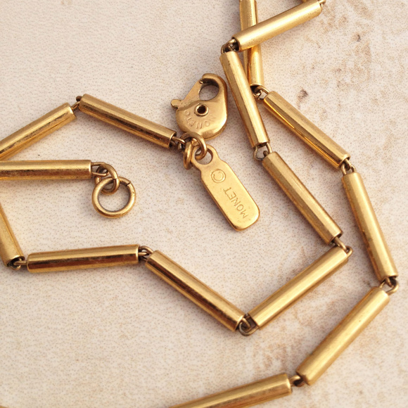 Vintage Golden Tube Necklace by Monet - Picture 2 of 3