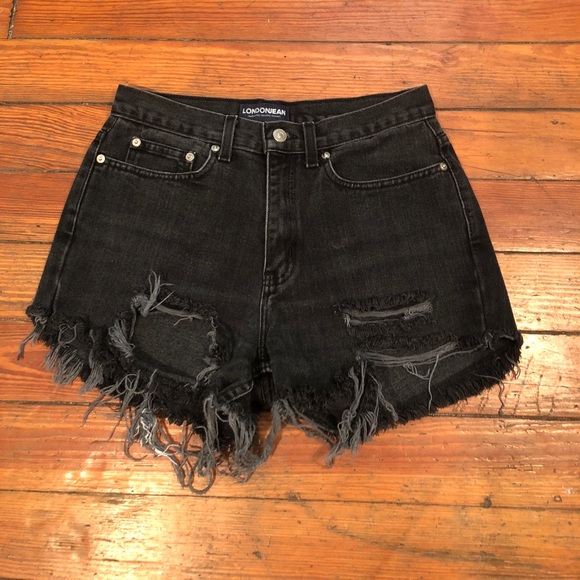 london jean Pants - BLACK DESTROYED SHORTS