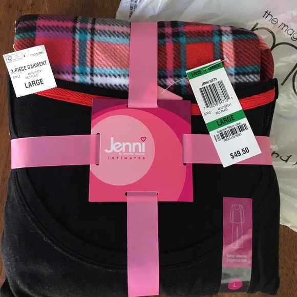 NEW PAJAMAS Plaid fleece pant  & Blk Top Sz L - Picture 1 of 4