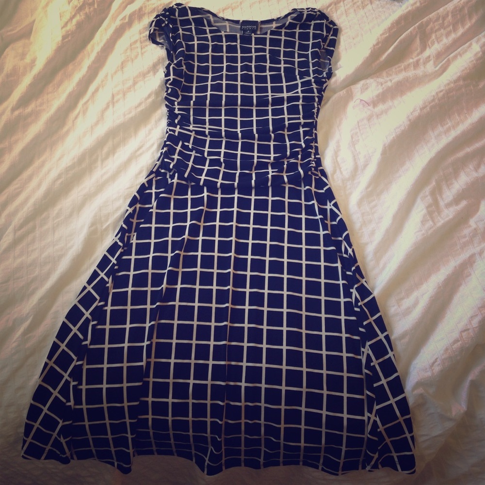 Navy blue, with white dress
