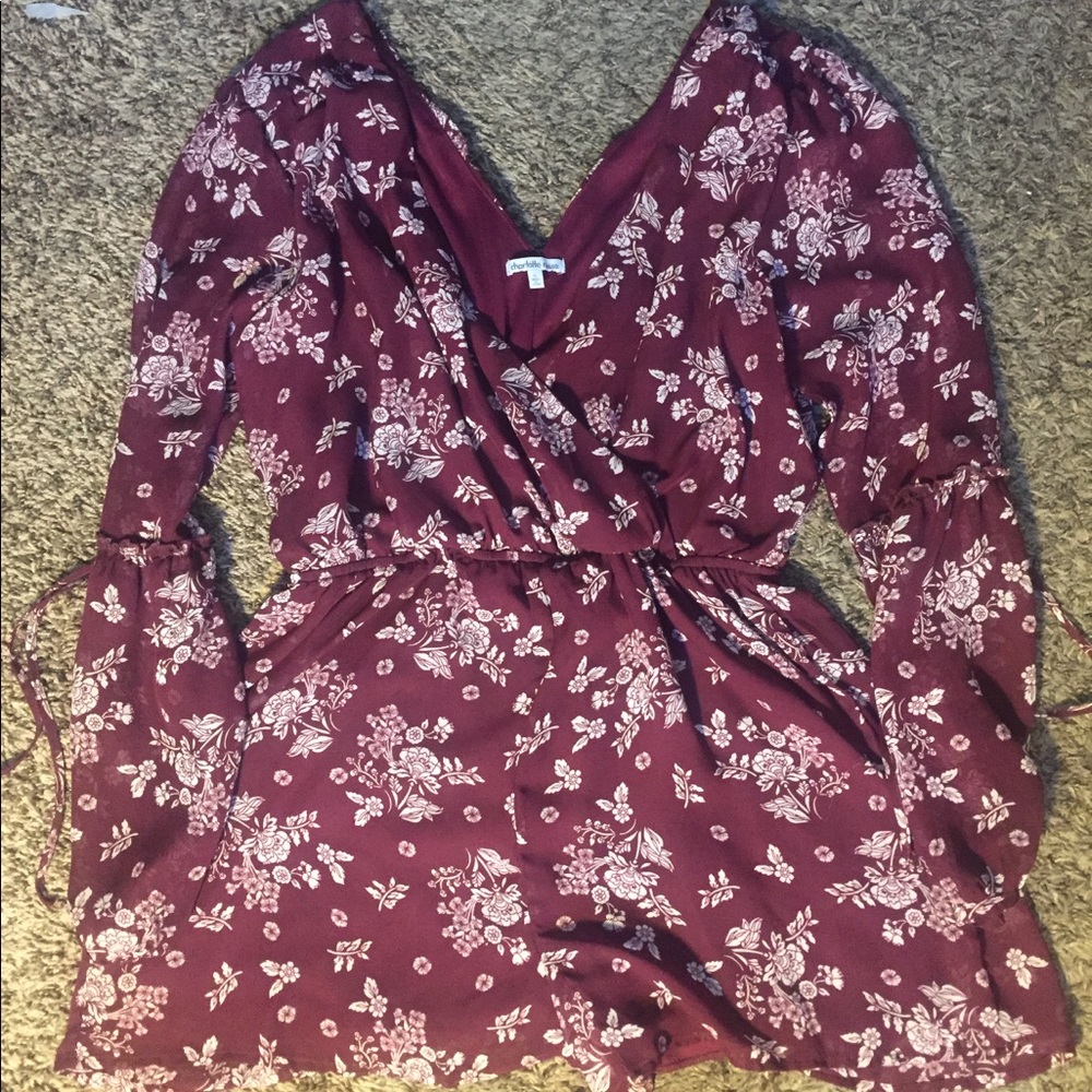 Burgundy and White Floral Romper