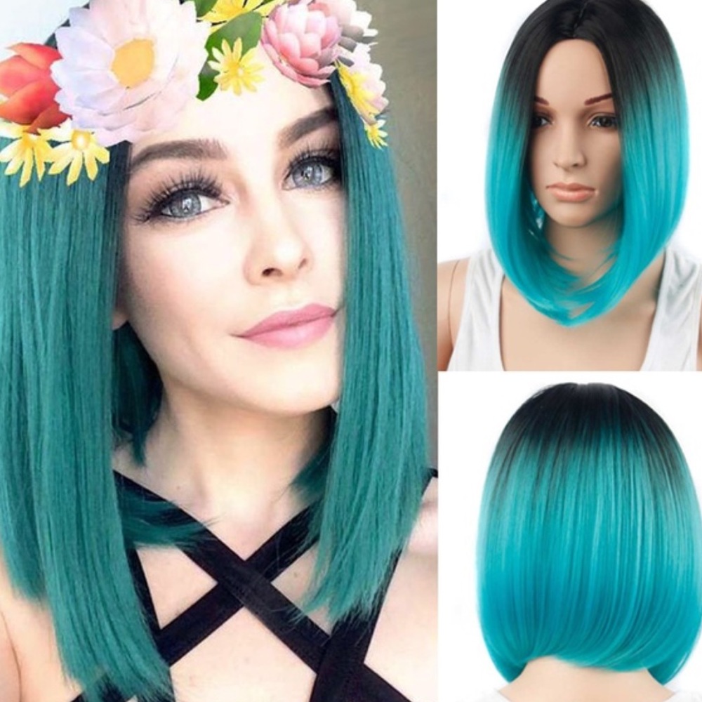 Black and Blue ombré false wig