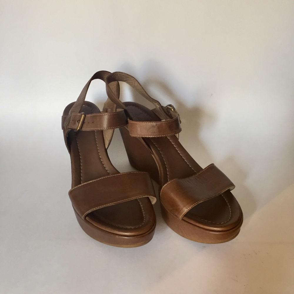 Platform Leather Wedge Heels Dark Greyish Taupe 10