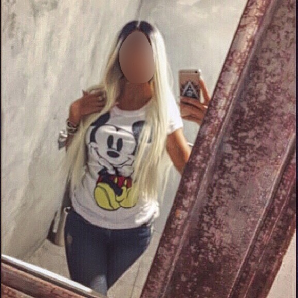 Human blended bleach blonde wig with dark roots